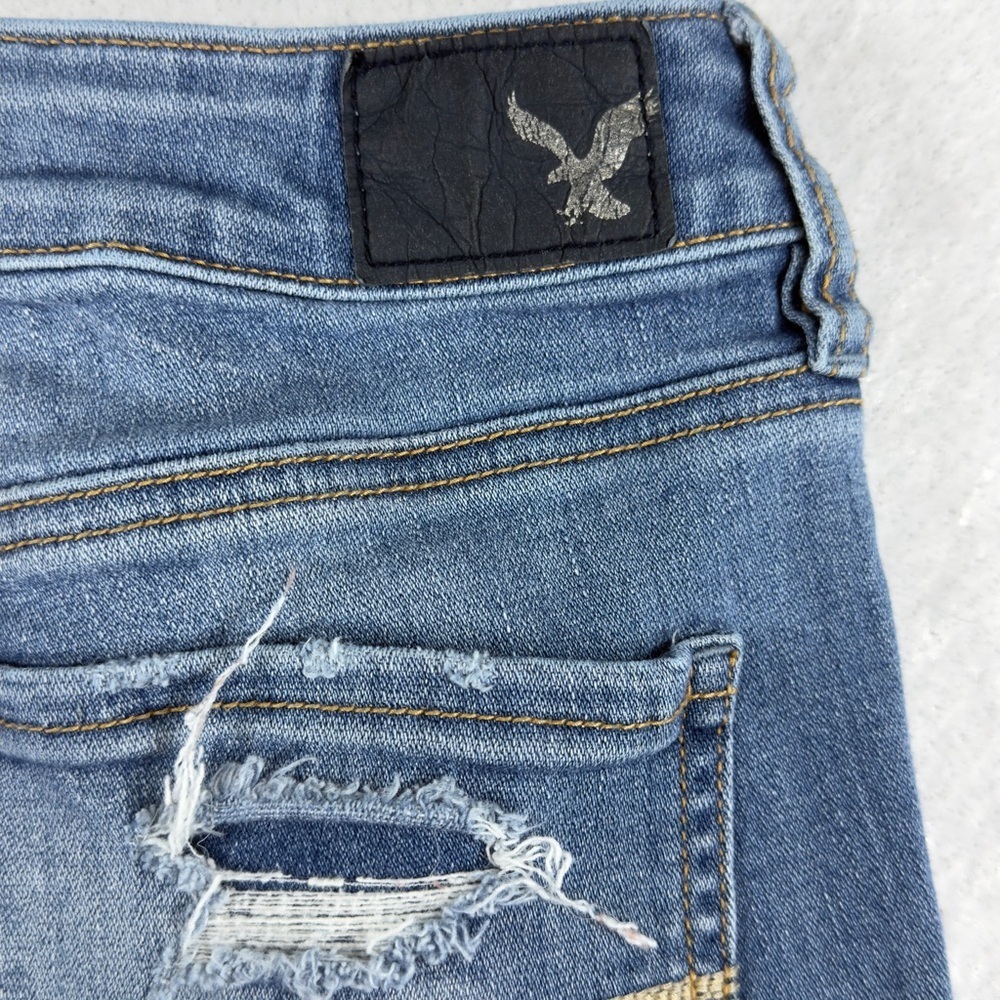 American Eagle High Rise Jeggings Super Stretch Destroyed‎ Medium Wash Size 4R - Picture 7 of 12